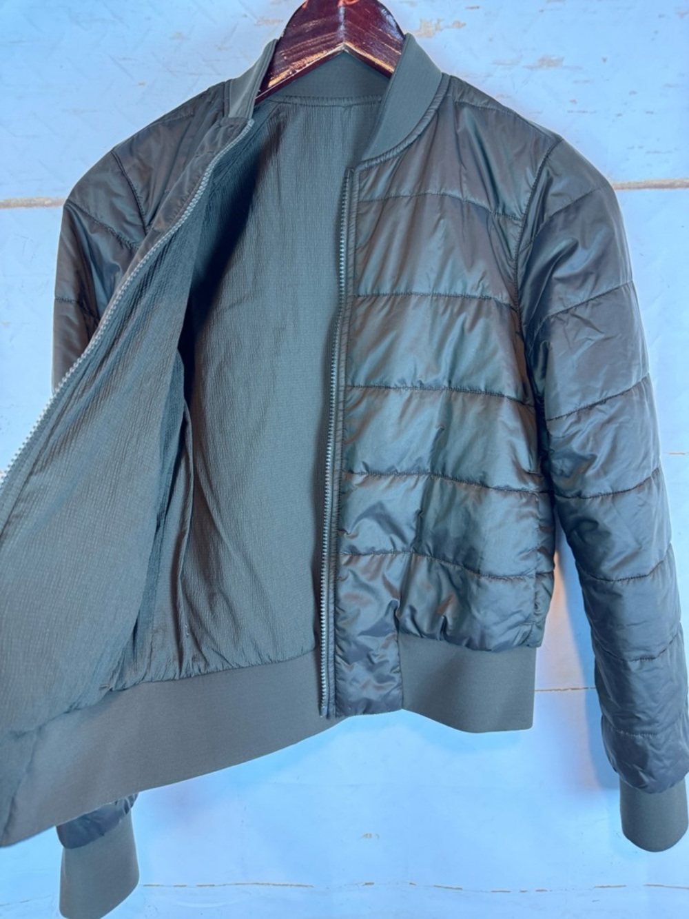 lululemon | Olive Green Reversible Quilted Puffer Bomber Jacket, 4 - Picture 9 of 16